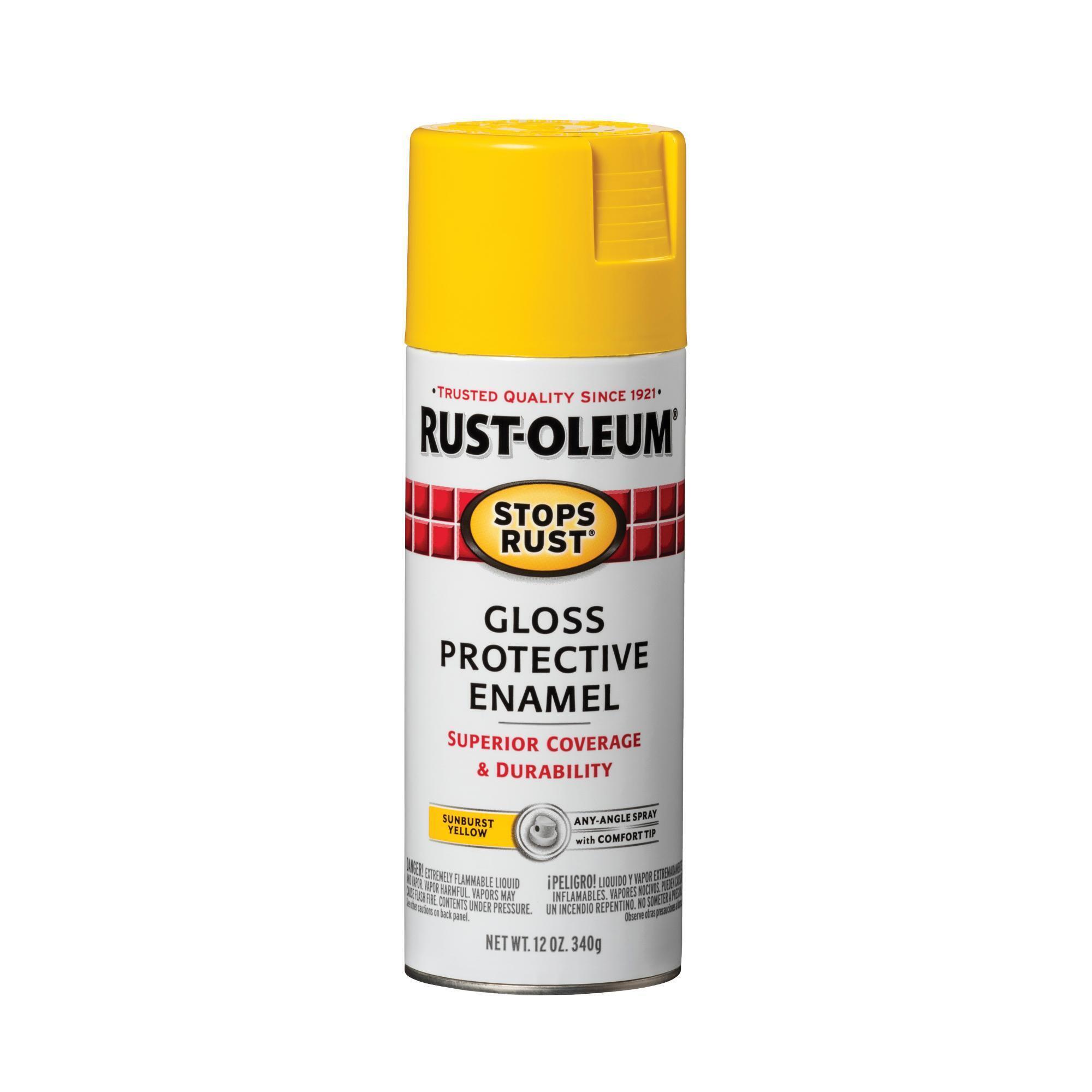 Rust-Oleum Stops Rust Protective Enamel Spray Paint — Sunburst Yellow, Gloss, 12 Oz. Cans, 6 Pk, Model# 7747830DS